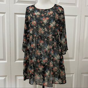 Happening In The Present Sheer Blouse Baby Doll Top Floral